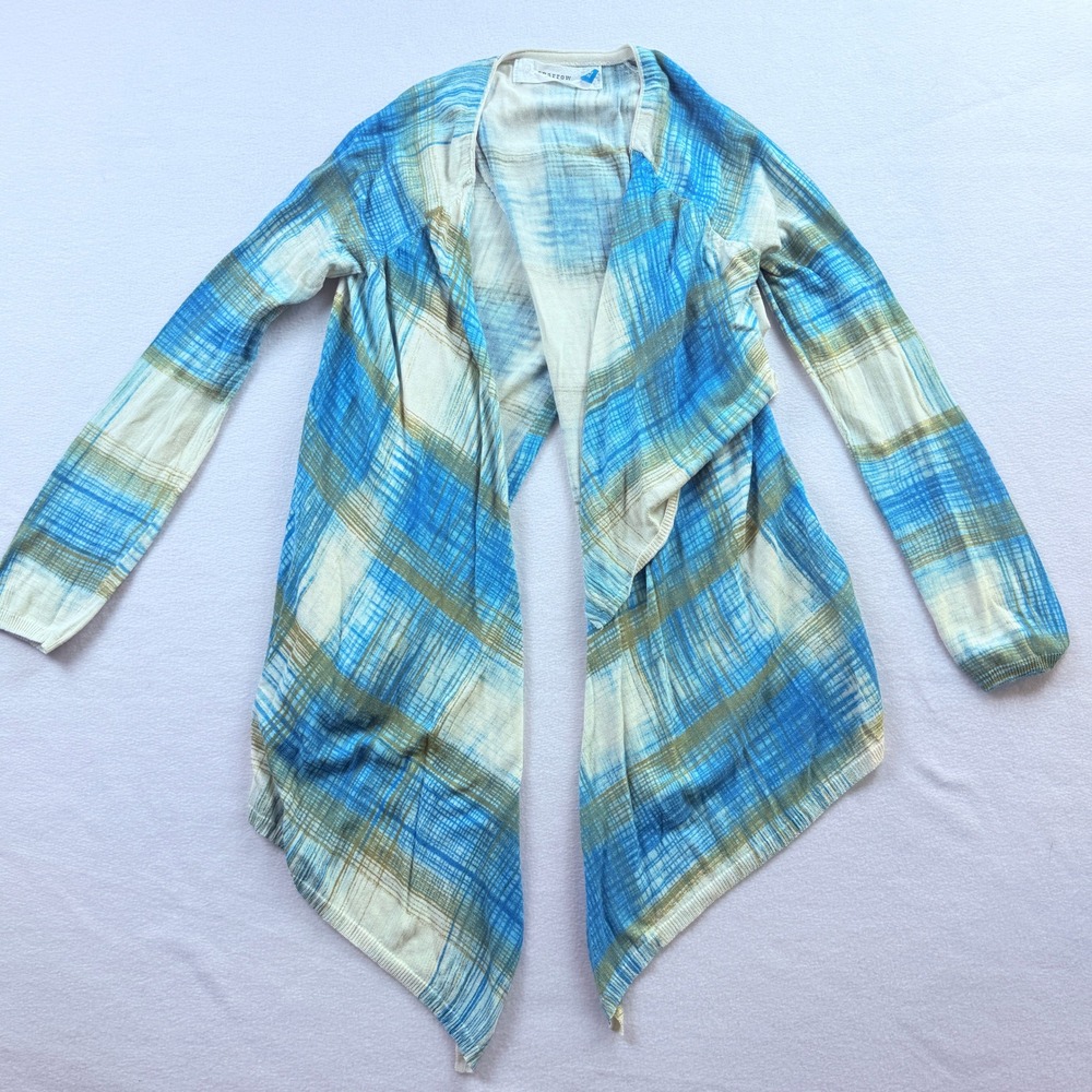 Sparrow Cardigan Women XS Blue Plaid Boho Coastal Waterfall Knit‎ Anthropologie